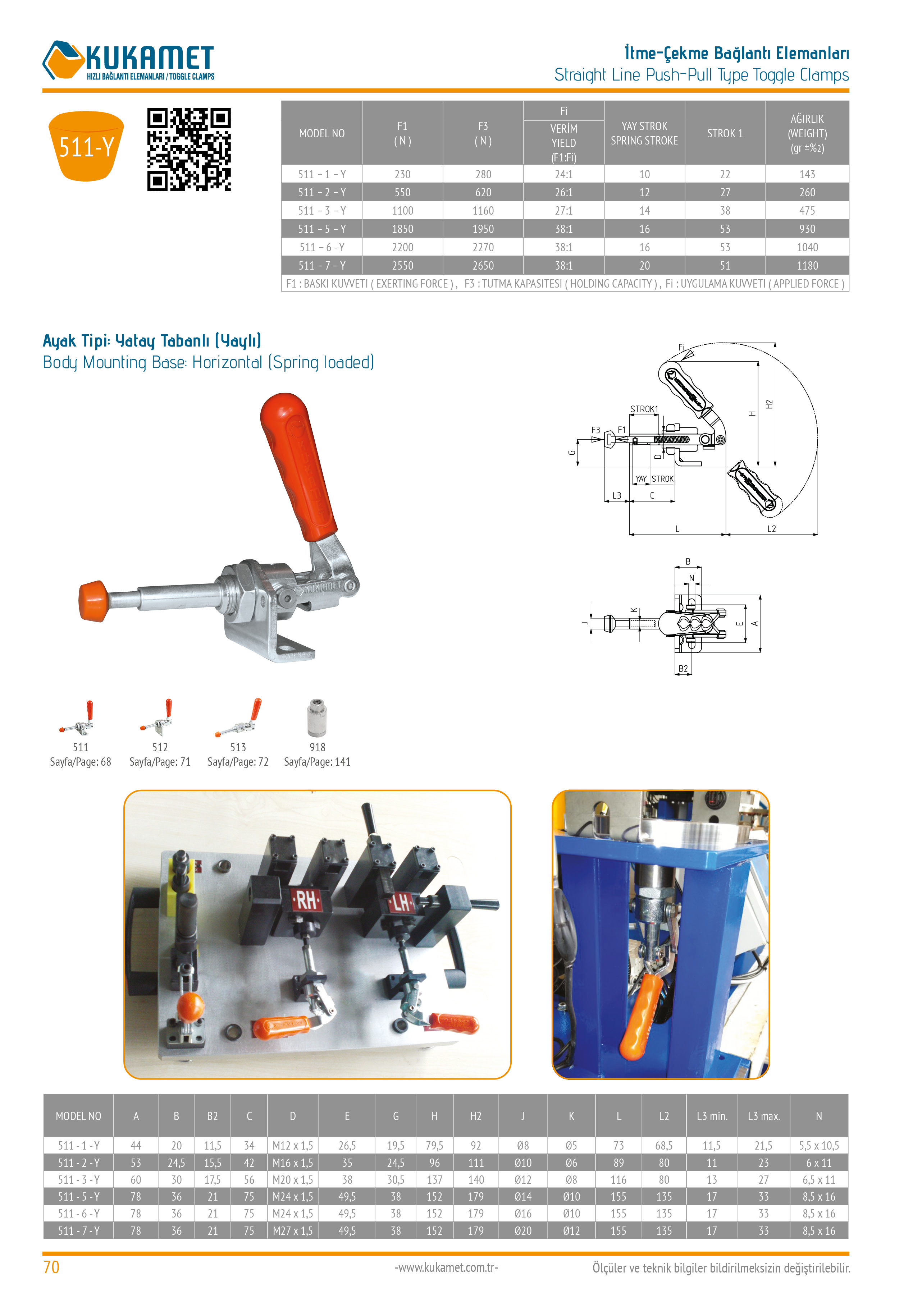 511-Y Yatay Tabanlı Yaylı İtme Çekme Toggle Clamp Kukamet
